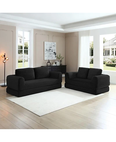 Streamdale Furniture 2-in-1 Folding Convertible Sofa Bed, Modern Corduroy Sleeper Couch with 2 Pillows, Black