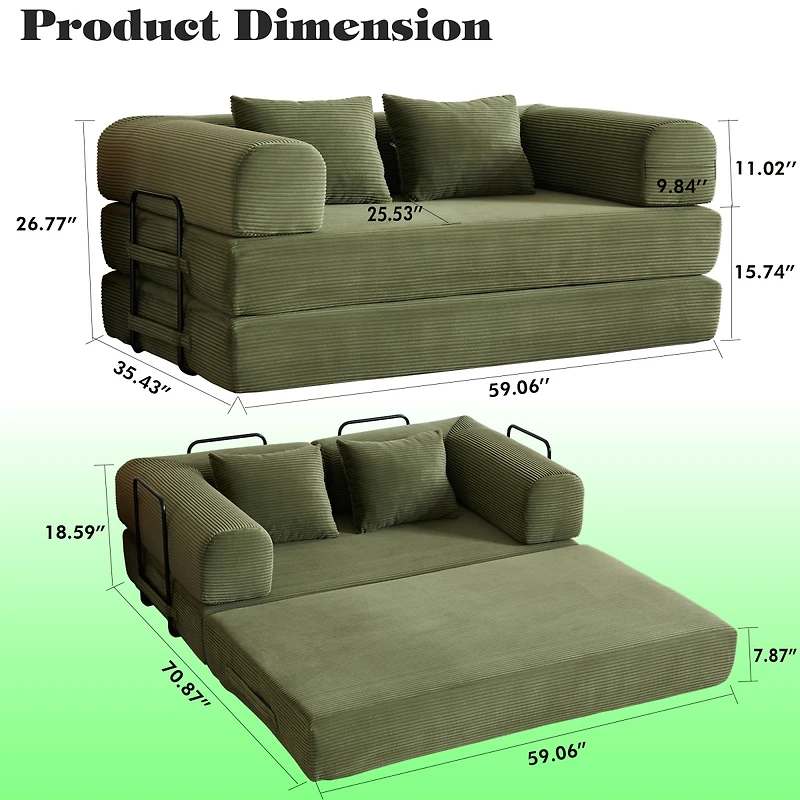 Streamdale Furniture 5-in-1 Convertible Corduroy Sofa Bed - No Assembly Required