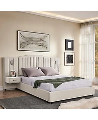 Streamdale Furniture Queen Size Velvet Upholstered Bed Frame with Vertical Stripes