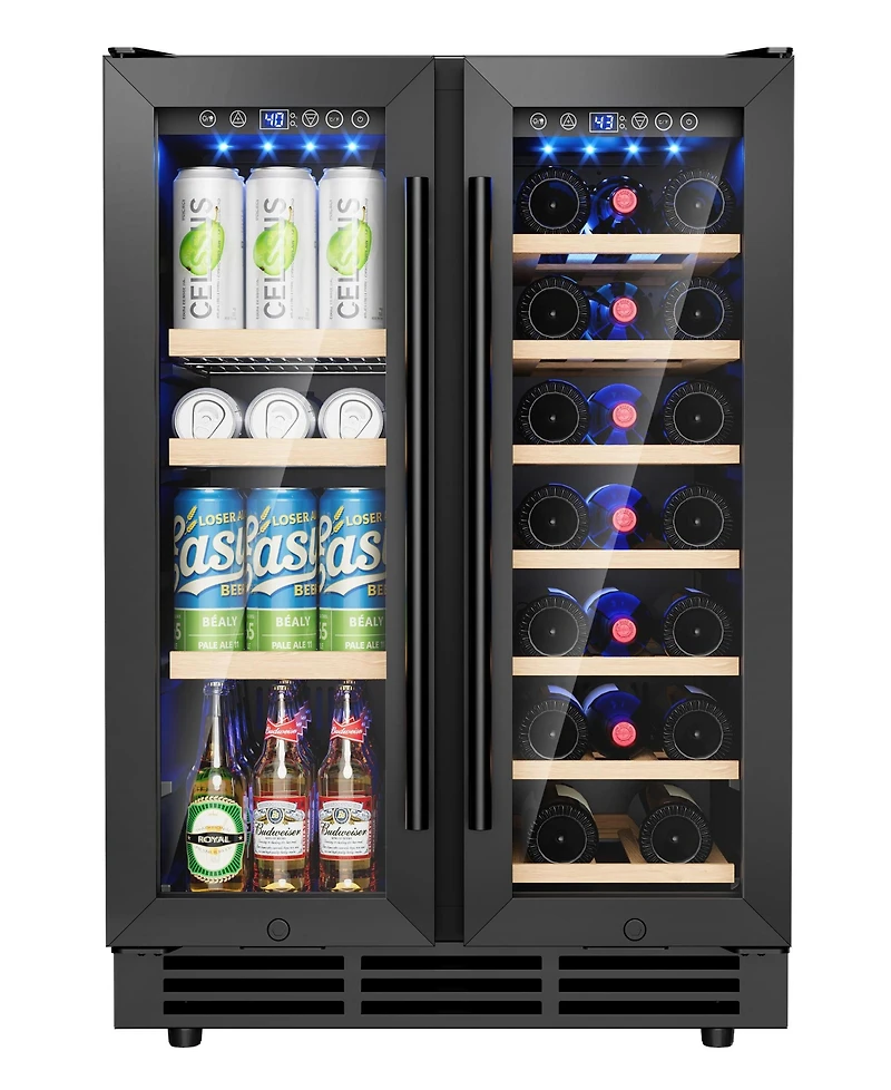 Euhomy 24-in 21Bottles/88cans Black Built-in/Freestanding Indoor Beverage Refrigerator with Glass Door