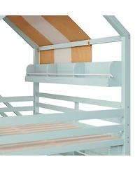 Streamdale Furniture Full house Bed with Canopy, Slide & Built-In Bookshelves