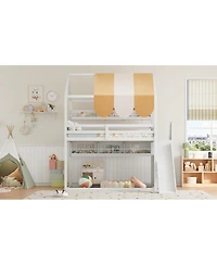 Streamdale Furniture Full house Bed with Canopy, Slide & Built-In Bookshelves