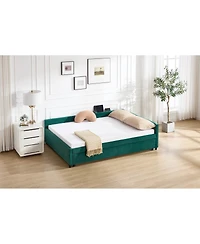 Streamdale Furniture Emerald Upholstered Daybed with Trundle, Modern Diamond Grid Design