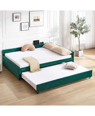 Streamdale Furniture Emerald Upholstered Daybed with Trundle, Modern Diamond Grid Design