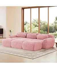 Streamdale Furniture 3-Seater Plush Fabric Sofa with Movable Ottoman, No Assembly Required, Pink
