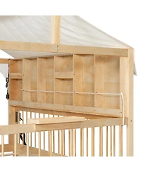 Streamdale Furniture Full Size House Bed with 2 Large Drawers, Side Bookshelf with Led Strip, Natural