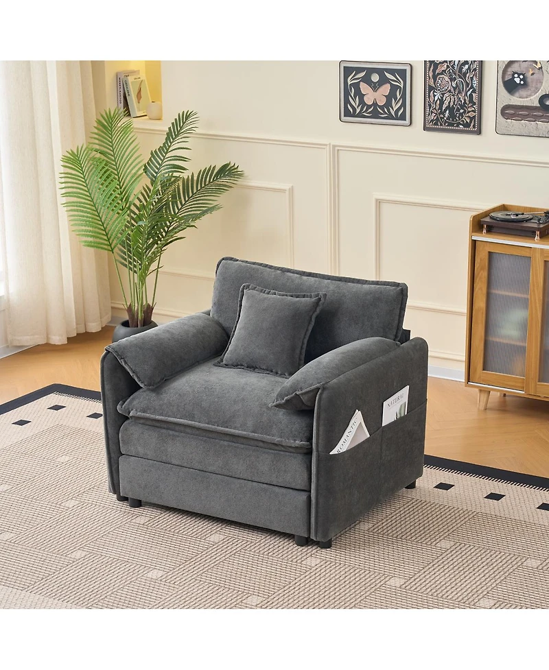 Streamdale Furniture Oversized Chenille Sofa Chair with Toss Pillow, Modular Sectional