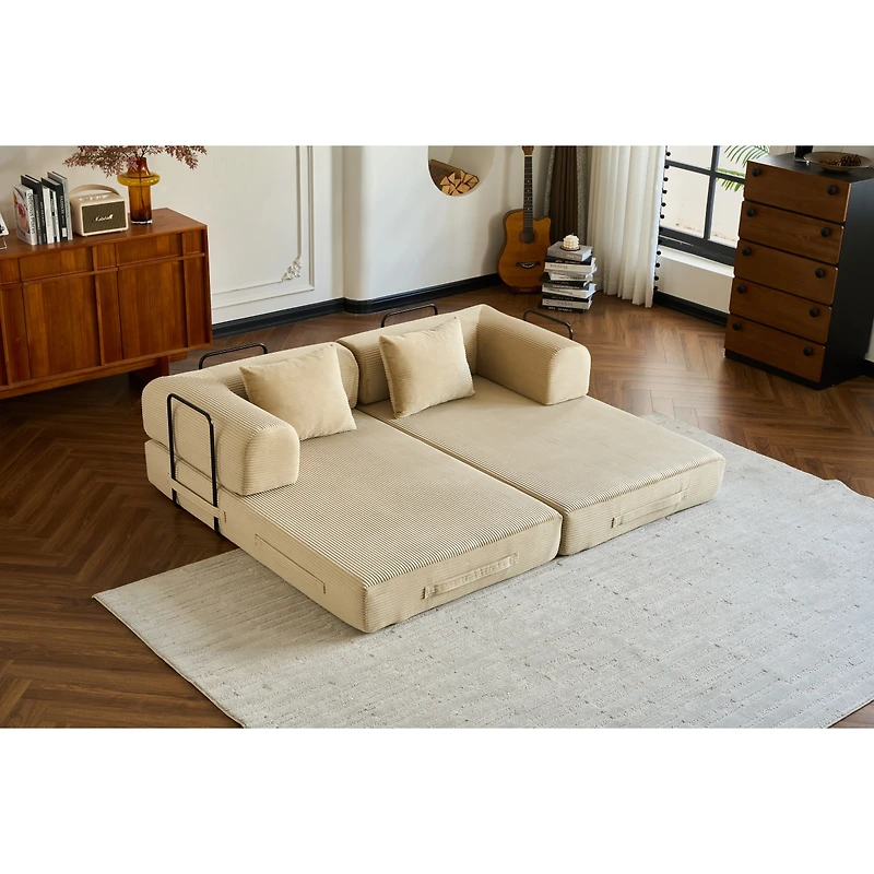 Streamdale Furniture 59" Corduroy Convertible Sleeper Sofa Bed with Pillow