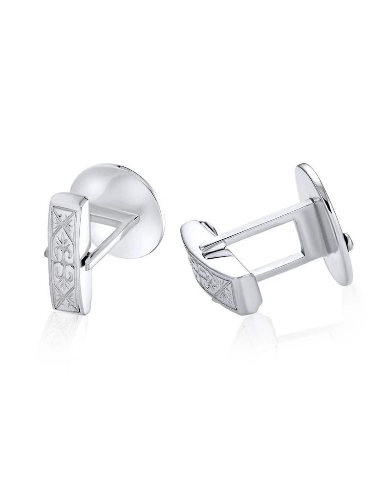 Bling Jewelry Freemasons Compass Masonic Cufflinks Blue Enamel .925 Sterling Silver