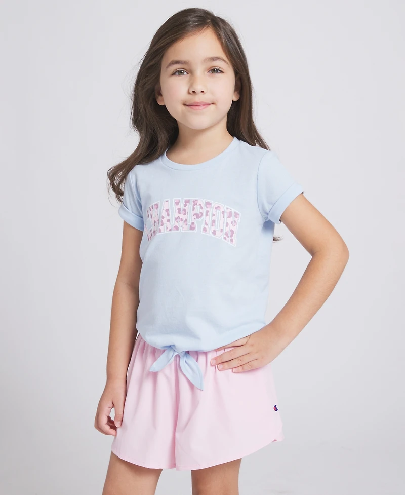 Champion Girls' 4T-6X Tie-Front T-Shirt and Pleated Shorts, 2-Piece Set