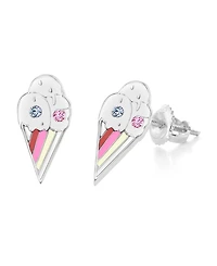 Chanteur Girls /Girl/Ice cream Enamel Stripes Crystal White Gold Palladium Plating Screwstud Earring