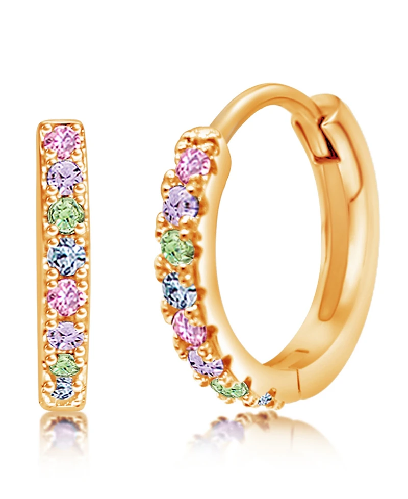 Chanteur/Girl/Round Crystal Yellow Gold Plating Huggie Hoop Earrings