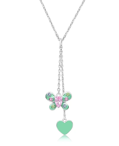 Chanteur Girls /Girl/Butterfly Green Heart Crystal White Gold Palladium Plating Necklace