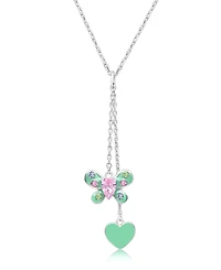 Chanteur Girls /Girl/Butterfly Green Heart Crystal White Gold Palladium Plating Necklace