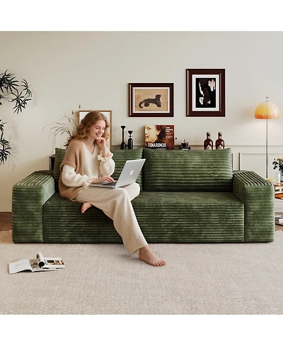 Streamdale Furniture 71" 3-Seater Corduroy Sofa, Deep Seat, Comfy Loveseat, No Assembly, Green