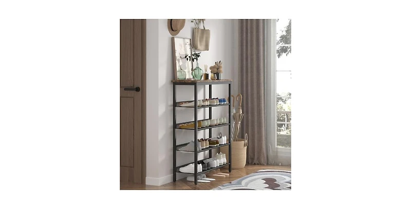 Mdf Industrial Shoe Rack, Adjustable Rustic Style 5-Tier Shoe Rack Storage Rack With 4 Grid Shelves
