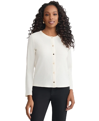 Jones New York Petite Long-Sleeve Button-Front Cardigan