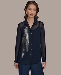 Donna Karan New York Women's Brush Stroke Button-Down Camisole Top