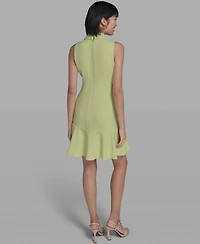 Karl Lagerfeld Paris Women's Flower-Button Collared Sleeveless Shift Dress