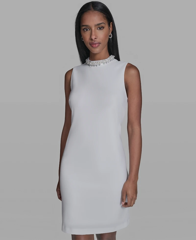 Karl Lagerfeld Paris Women's A-Line Embellished Mock Neck Dress