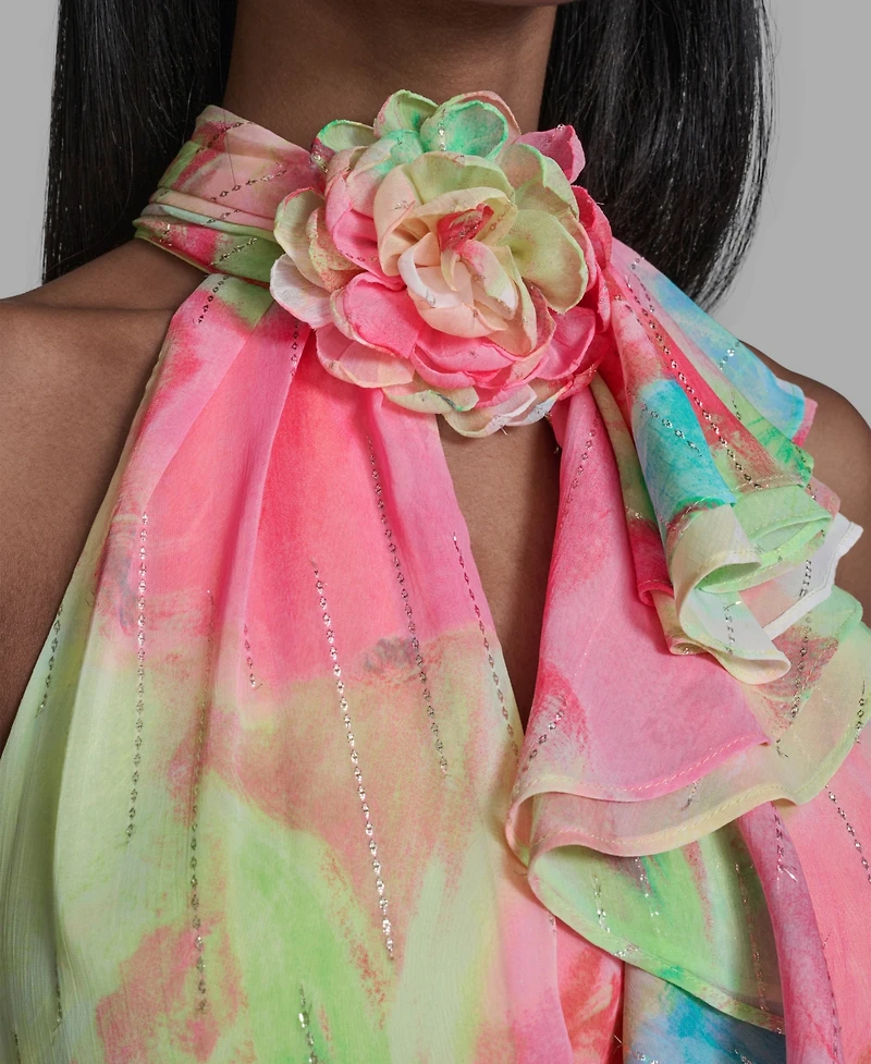 Karl Lagerfeld Paris Women's Printed Ruffle Neck Dress