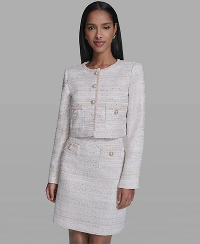 Karl Lagerfeld Paris Women's Metallic Tweed Button-Front Jacket Dress