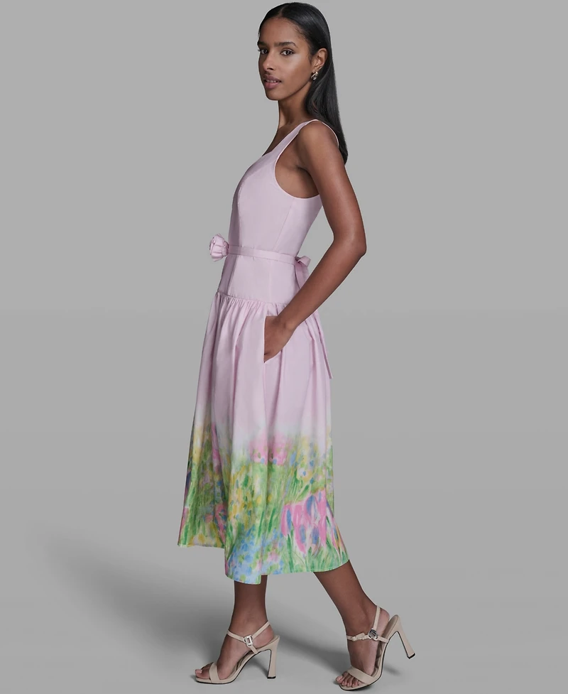 Karl Lagerfeld Paris Women's Drop Waist Border Hem Midi Dress