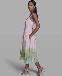 Karl Lagerfeld Paris Women's Drop Waist Border Hem Midi Dress