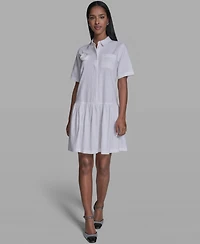 Karl Lagerfeld Paris Women's Drop Waist Collared Shirt Dress