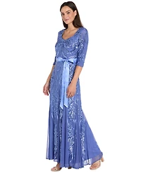 R & M Richards Women's Sequin 3/4-Length Sleeve Ball Gown