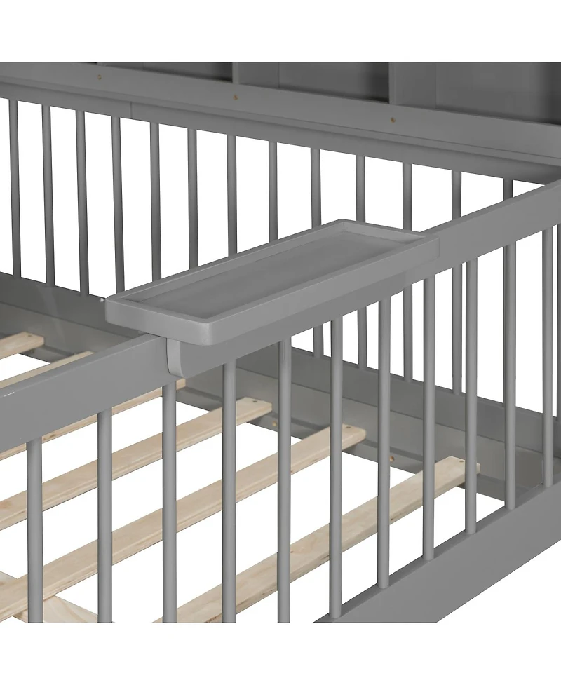 Streamdale Furniture Full Size House Bed with 2 Large Drawers, Side Bookshelf with Led Strip