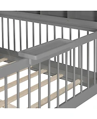 Streamdale Furniture Full Size House Bed with 2 Large Drawers, Side Bookshelf with Led Strip