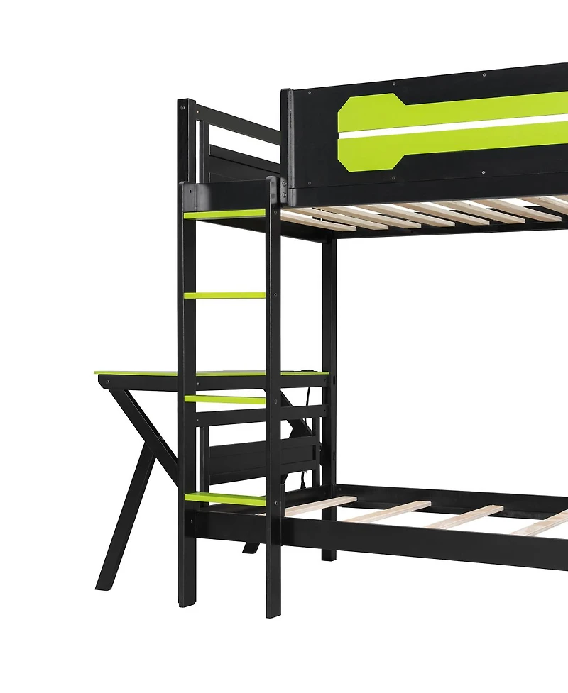 Streamdale Furniture Twin Gaming Bunk Bed with Desks & Usb Ports
