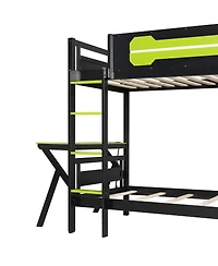 Streamdale Furniture Twin Gaming Bunk Bed with Desks & Usb Ports