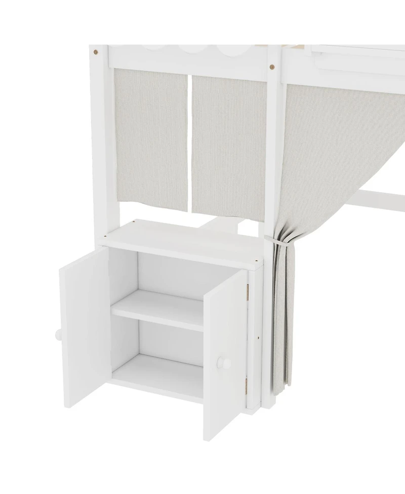 Streamdale Furniture Twin Loft Bed with Bookshelf, Curtain, Storage, Playful Design