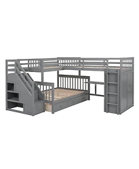 Streamdale Furniture Twin over Full L-Shaped Bunk Bed with Drawers, Desk, Wardrobe