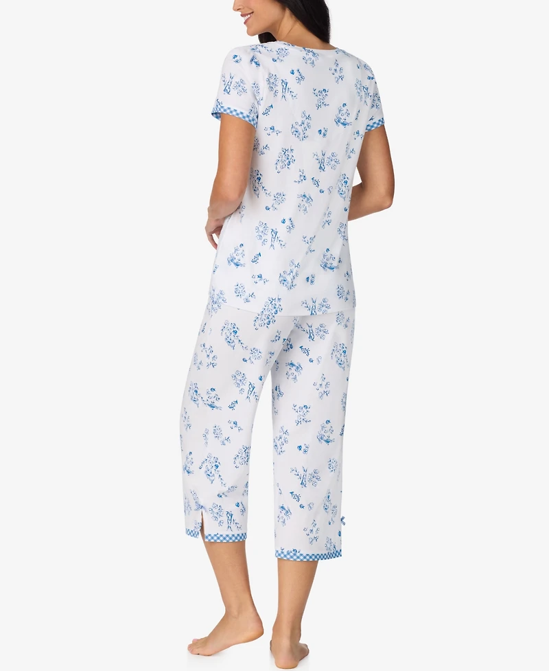 Cuddl Duds Women's Cropped Short-Sleeve Pajama Top and Pants, 2-Piece Set
