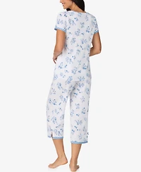 Cuddl Duds Women's Cropped Short-Sleeve Pajama Top and Pants, 2-Piece Set