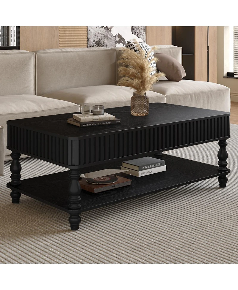 Streamdale Furniture Lift Top Coffee Table with Storage, Solid Wood Black Finish, Modern Desk