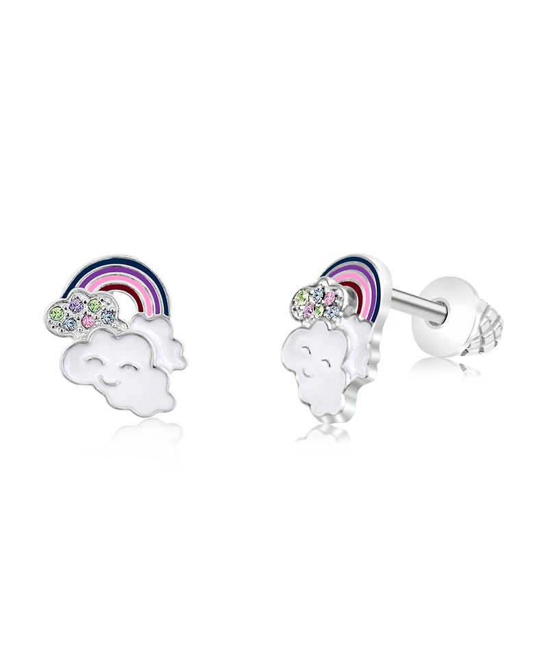 Chanteur Girls /Girl/Rainbow Clouds Crystal White Gold Palladium Plating Screwstud Earring
