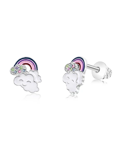 Chanteur Girls /Girl/Rainbow Clouds Crystal White Gold Palladium Plating Screwstud Earring