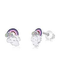 Chanteur Girls /Girl/Rainbow Clouds Crystal White Gold Palladium Plating Screwstud Earring