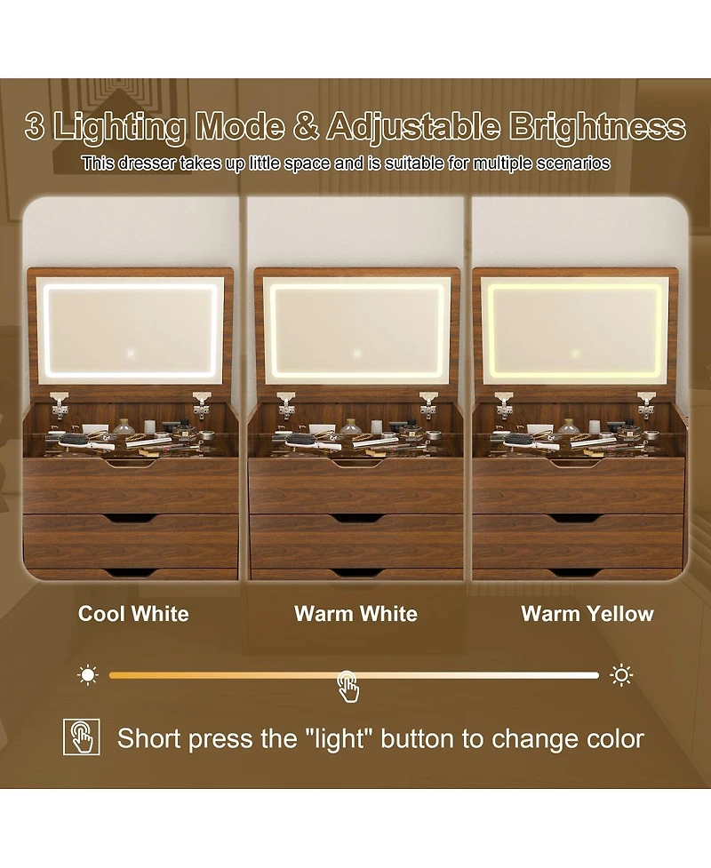 Streamdale Furniture Streamdale 3-in-1 Vanity Desk with Lighted Mirror & Stool, Flip Top Makeup Dressing Table (Walnut