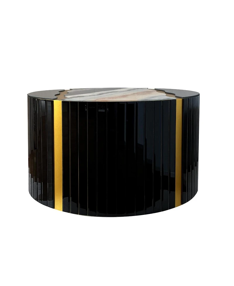 Streamdale Furniture Black gold round mirror coffee table with marble pattern sticker side table