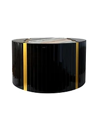 Streamdale Furniture Black gold round mirror coffee table with marble pattern sticker side table