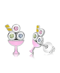 Chanteur Girls /Girl/Ice cream Crystal White Gold Palladium Plating Screwstud Earring