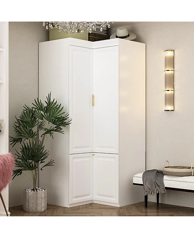 Famapy White Wood -Door Corner Wardrobe Armoires with Storage Shelves