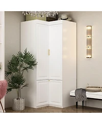 Famapy White Wood -Door Corner Wardrobe Armoires with Storage Shelves