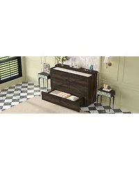 Streamdale Furniture Queen Farmhouse Murphy Cabinet Bed with Charging Station & Storage Drawer