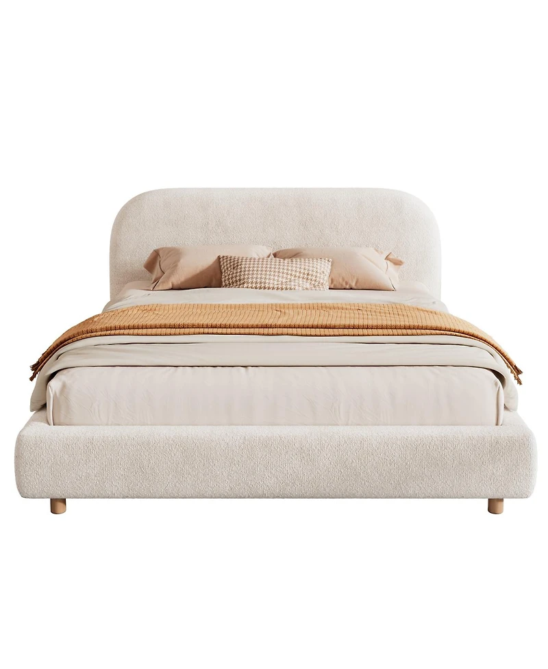 Streamdale Furniture Queen Size Boucle Upholstered Bed, Curved Design